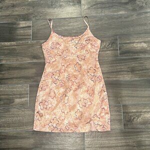 Wild Fable Mini Slip Dress Sleeveless Satin Slit Floral Pink Small